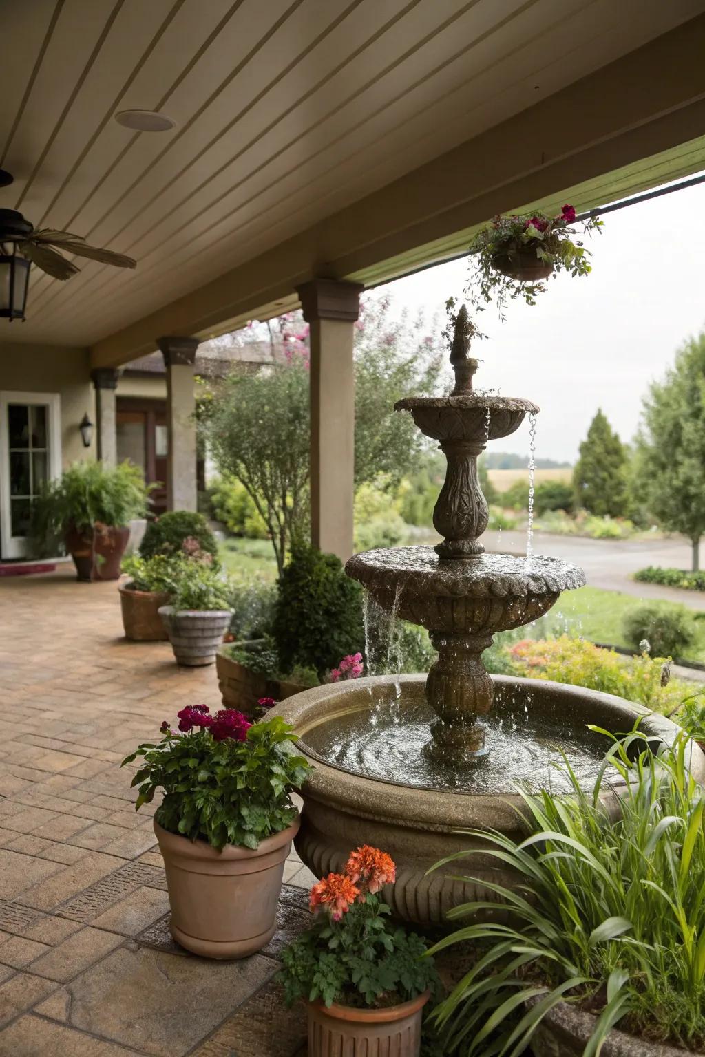 A hydrological ornament introduces tranquility to your patio setting.