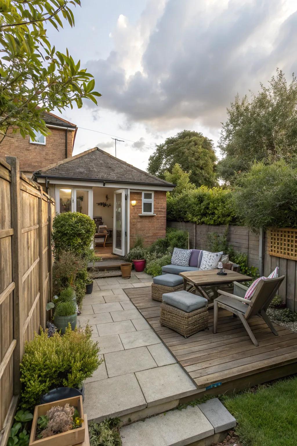 A broad terrace becomes an ideal spot for repose.