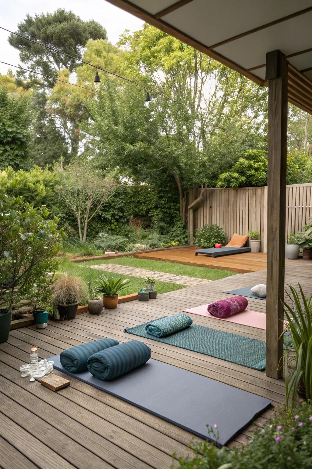 Attain inner peace and serenity inside a dedicated outdoor yoga area.