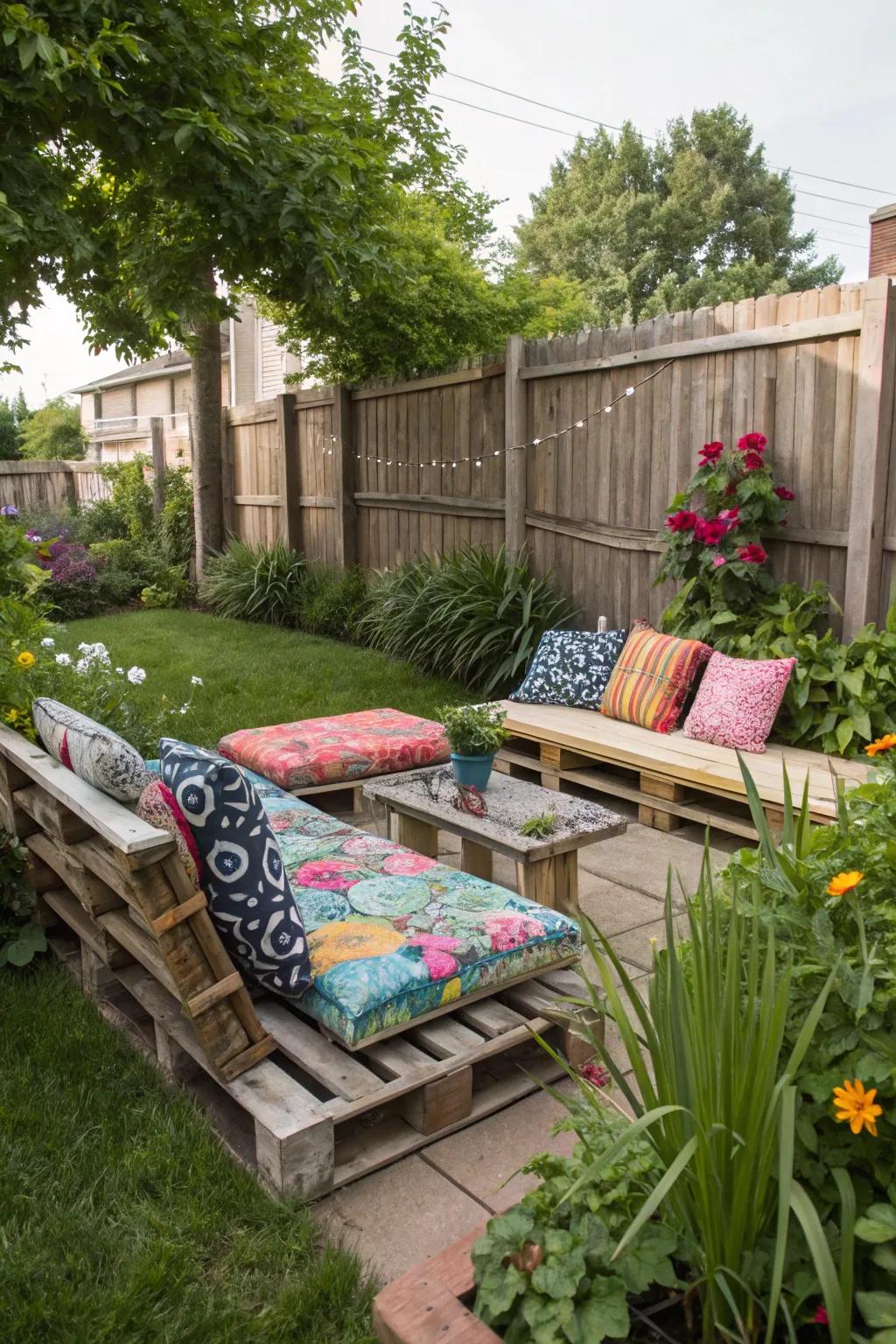 Handcrafted wooden pallet furniture delivers a customized feel.