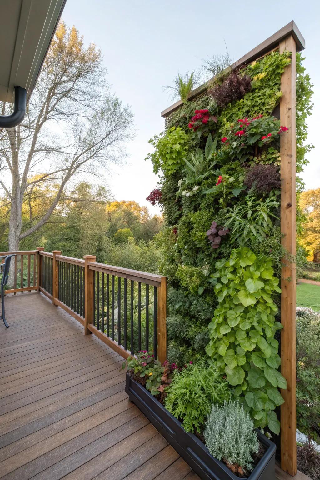 Vertical botanical displays maximize greenery in small spaces.