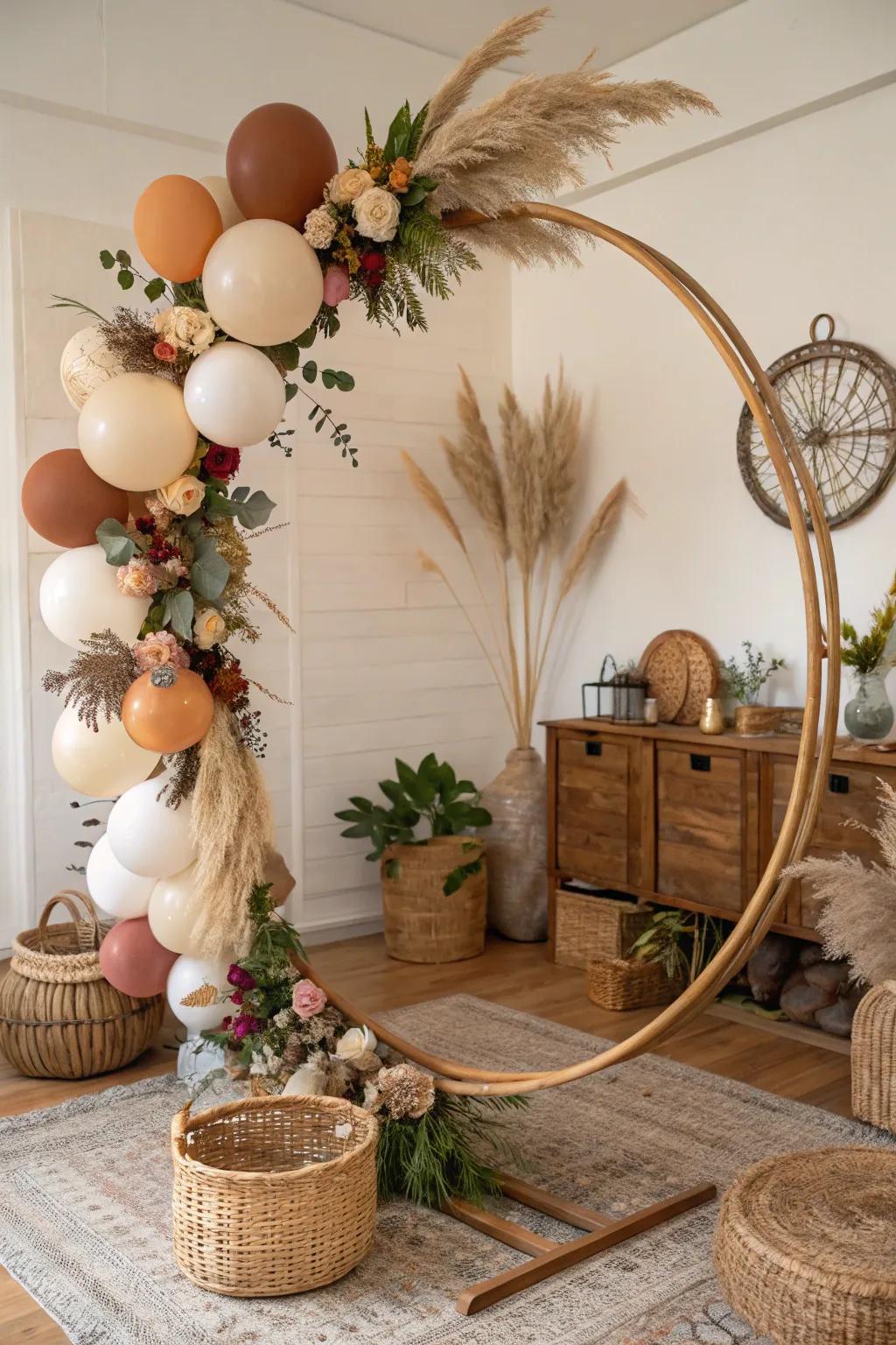 Earthy tones and textures cultivate a bohemian vibe.