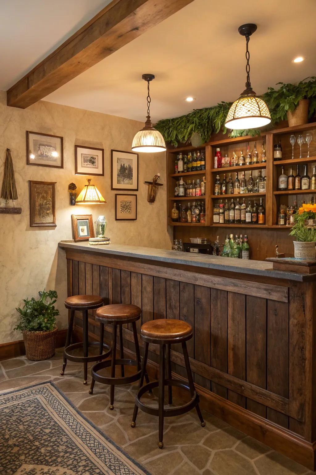 Artistic hammered surface injects texture into this bar.