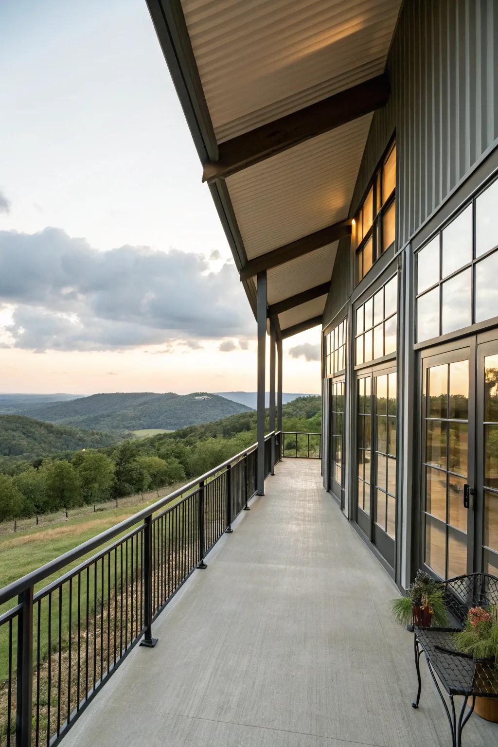 A sheltered balcony offers a private, scenic retreat.