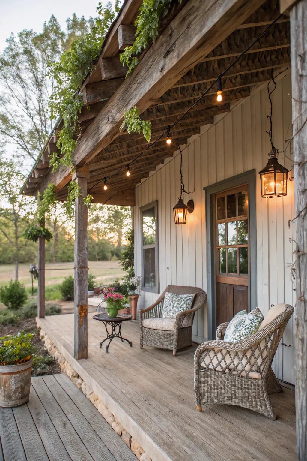 Farmstead allure cultivates a snug, inviting atmosphere.