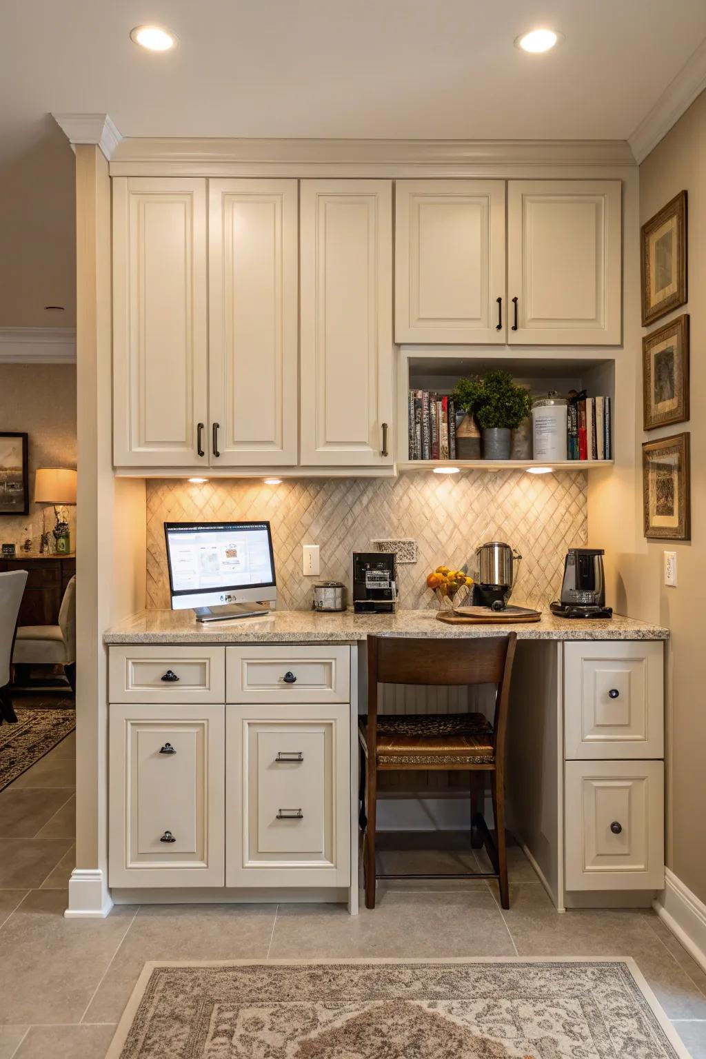 Concealed workspaces preserve the kitchen's neat appearance.