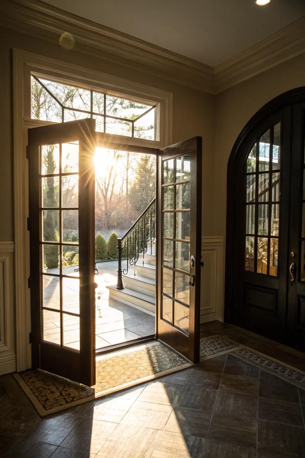 French doors bring elegance and light into the basement area.