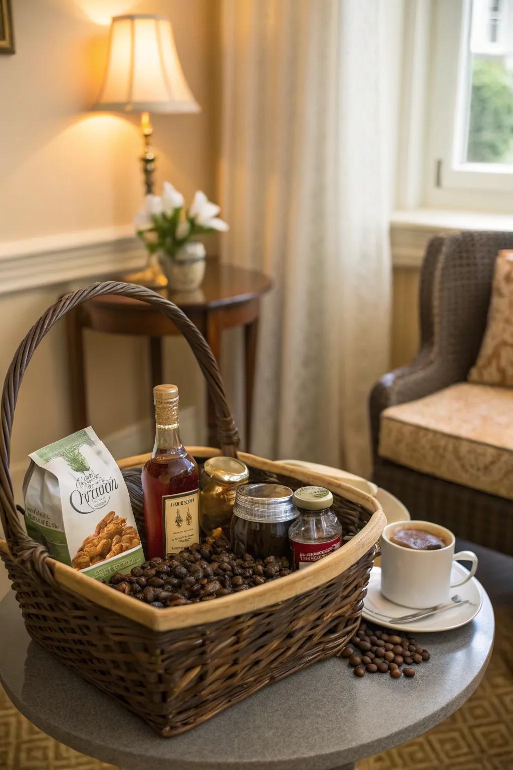 Select coffee or herb elixir complements the parcel with cozy sophistication.