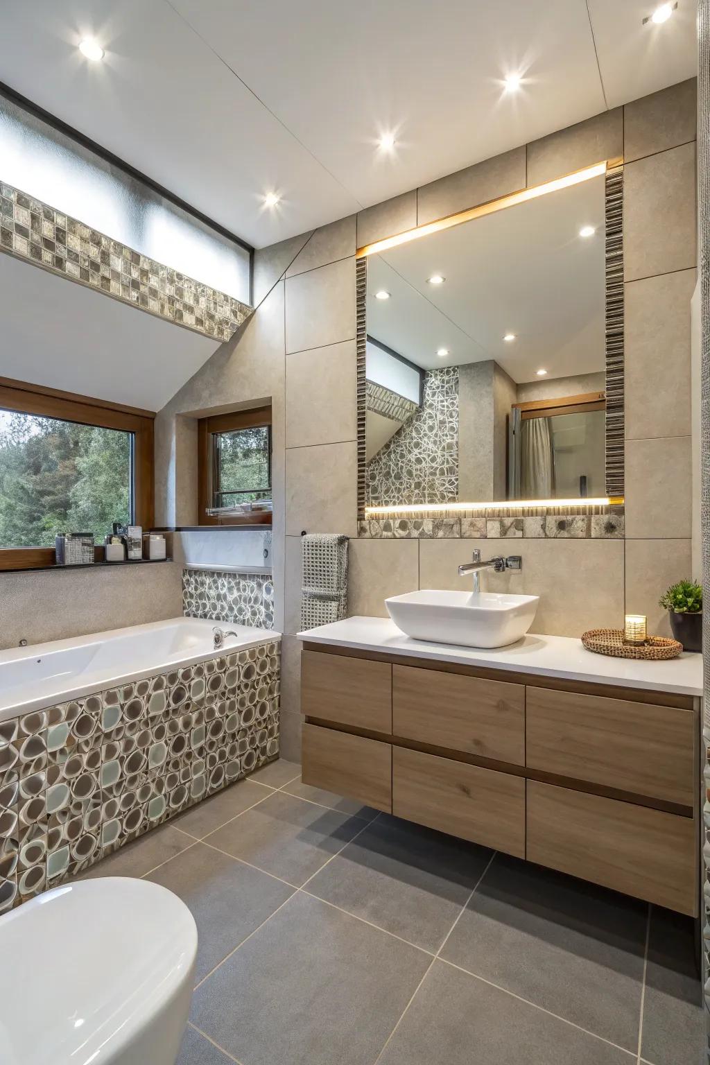 Levitating edgings proffer a streamlined, contemporary washroom aesthetic.