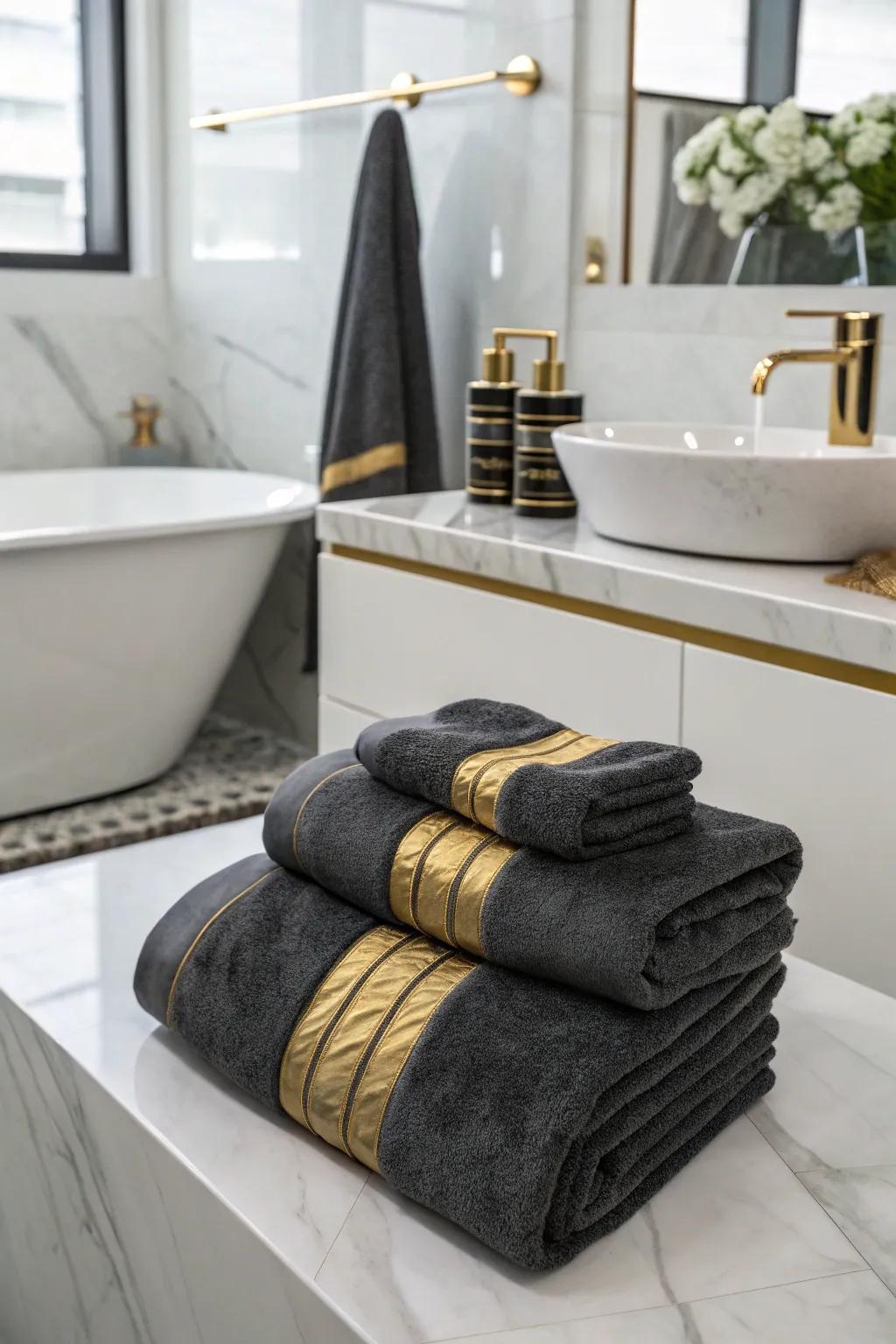 Anthracite and gold weaves add a chic, modern twist.