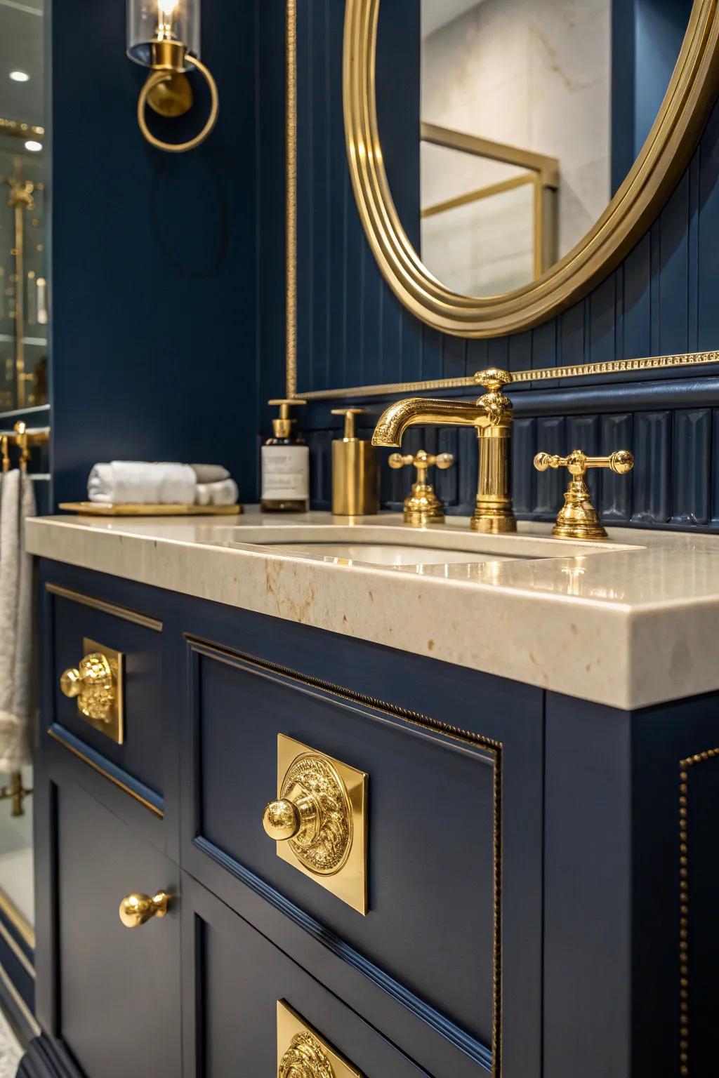 All gold hardware exudes opulence and warmth.
