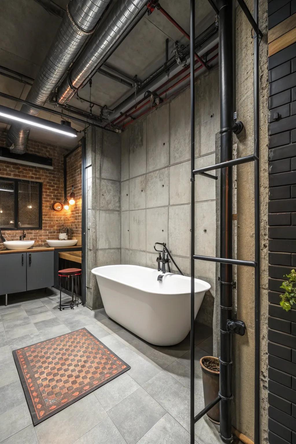 Add an avant-garde touch to your bathroom with an urban industrial bathtub accent.