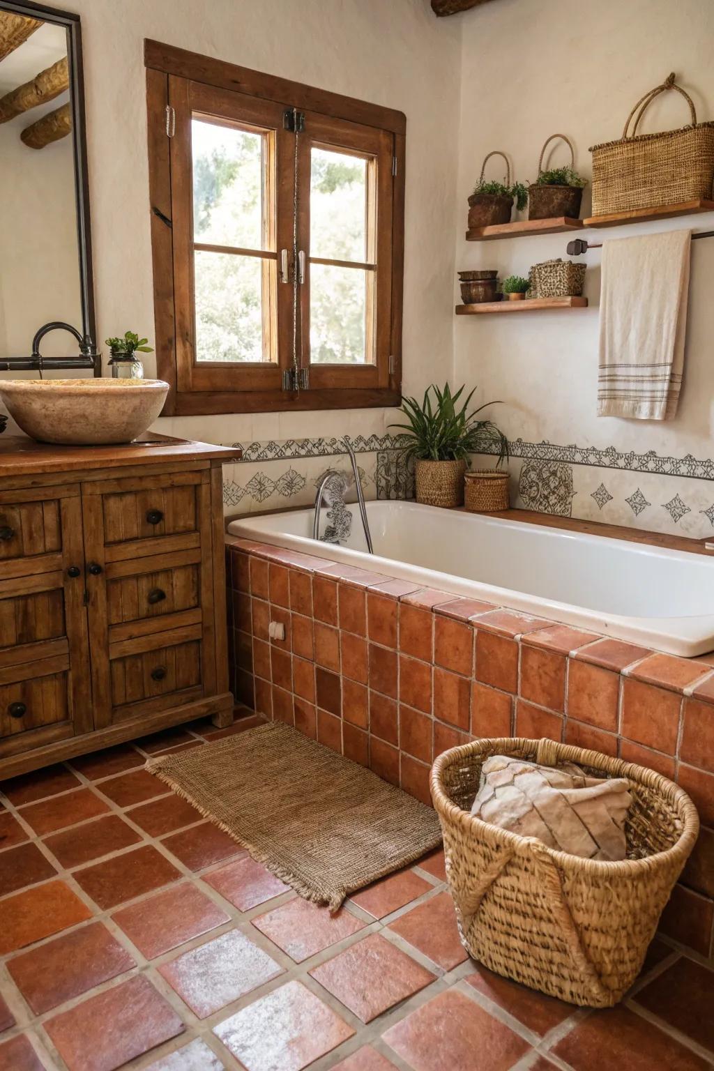 Snug and inviting with rustic earthenware tiling