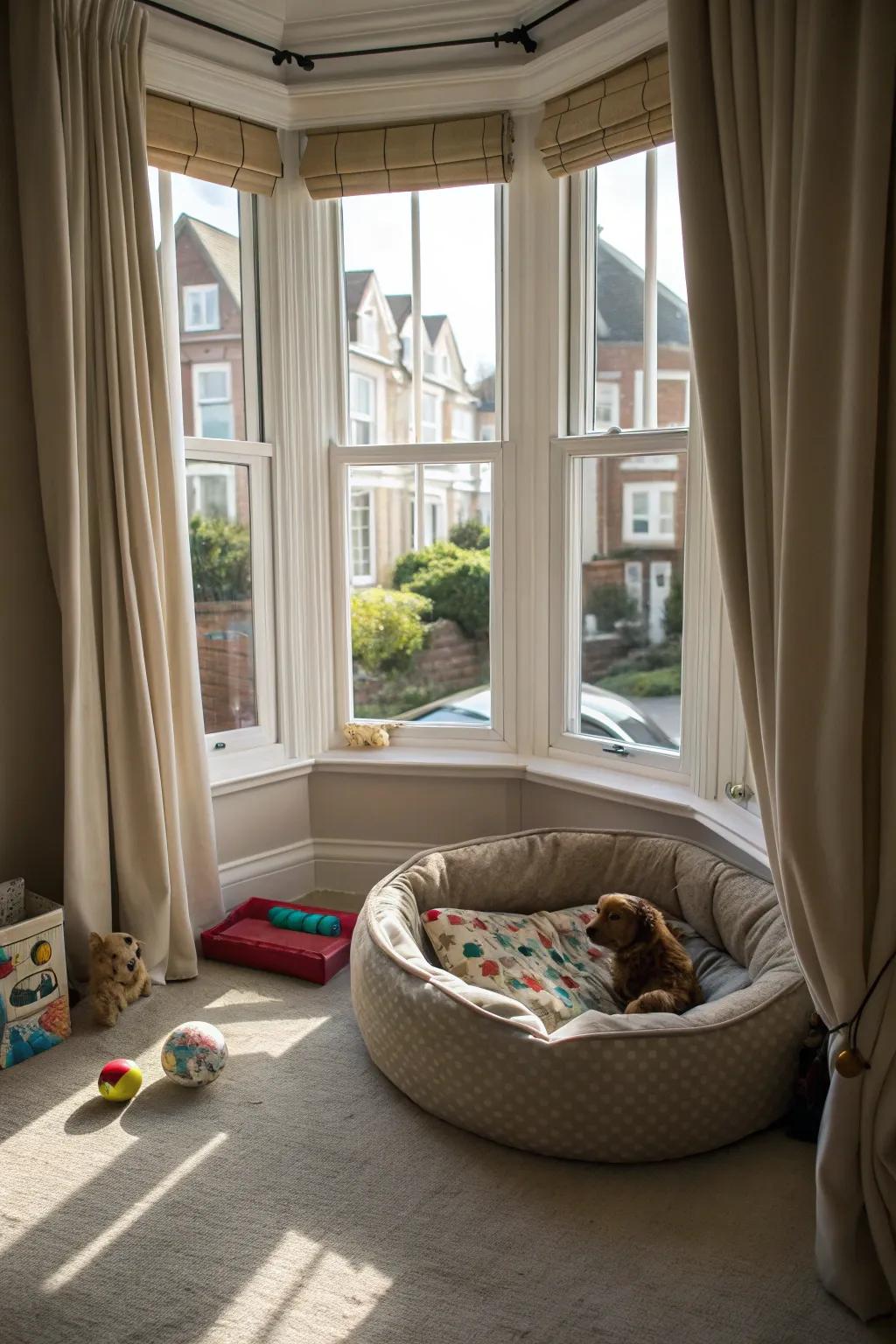 A bay window makes an ideal sunlit haven for your furry friends.