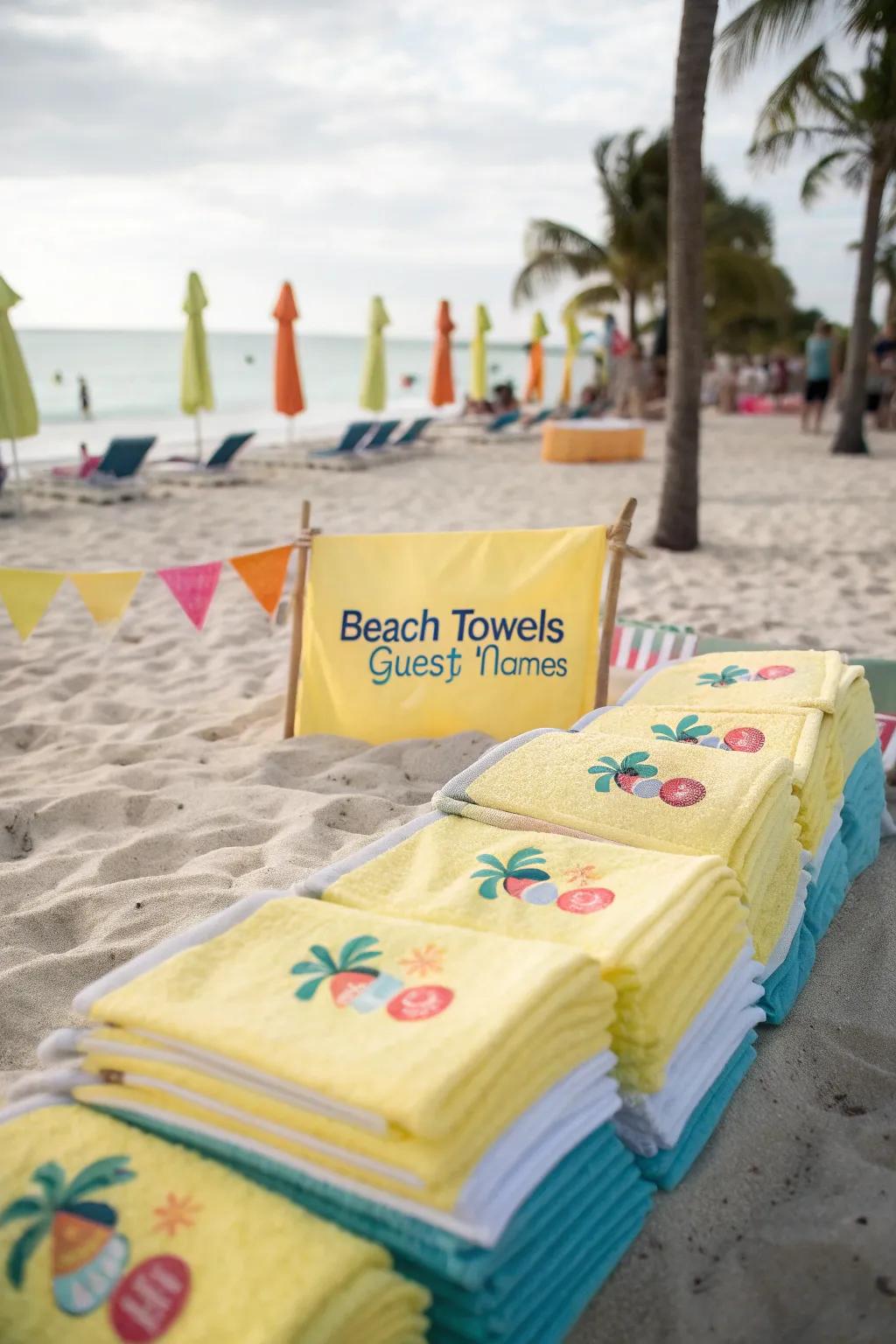 Customized beach cloths are both practical and memorable favors.
