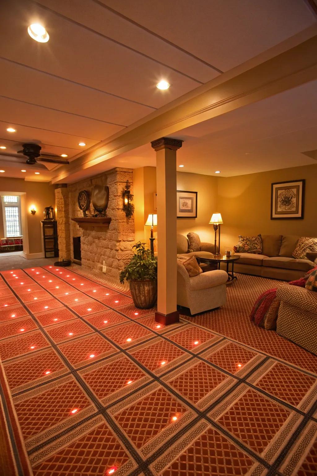 Subfloor heating introduces warmth and comfort to basement floors.