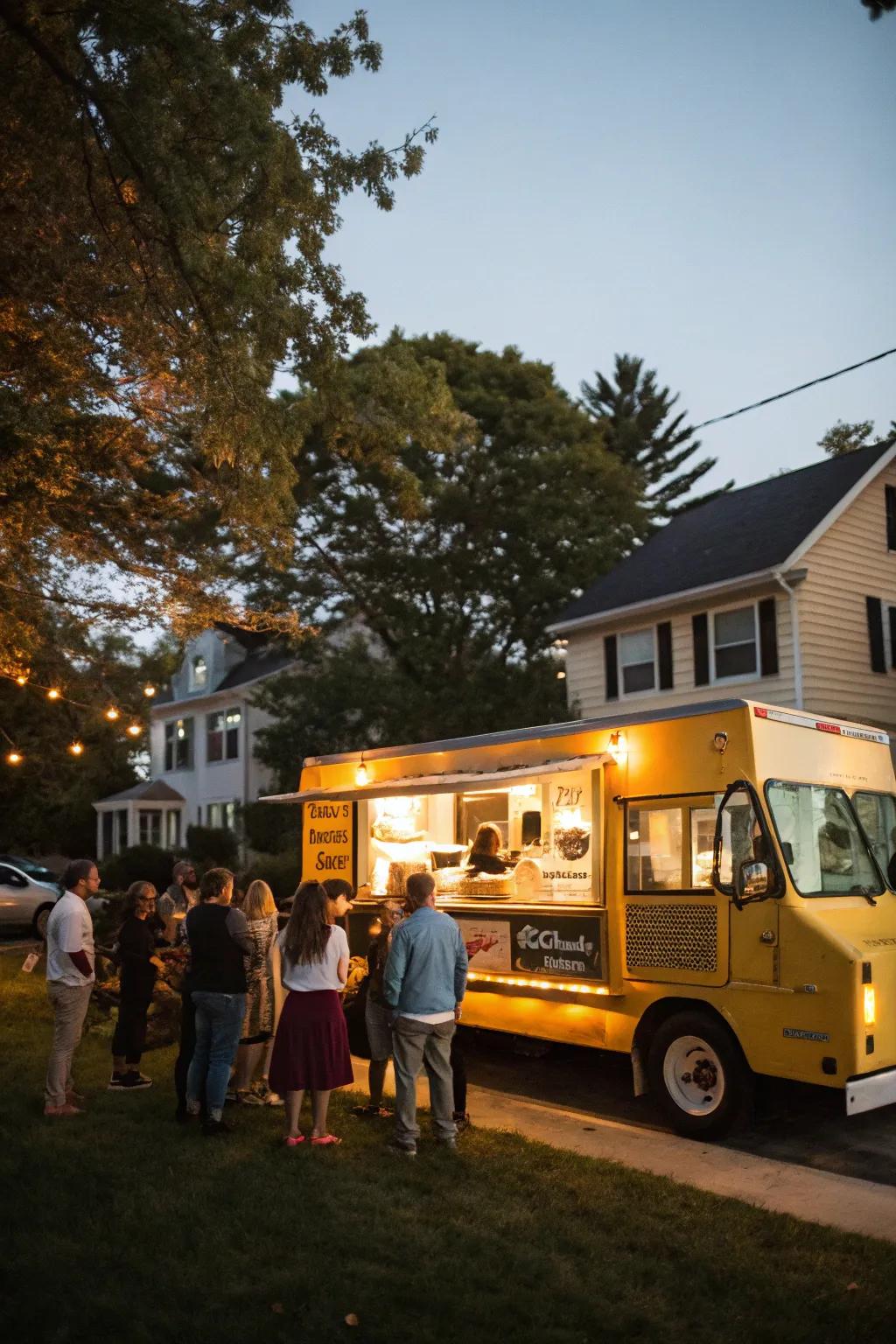 A food truck offers gourmet selections at an outdoor gathering.