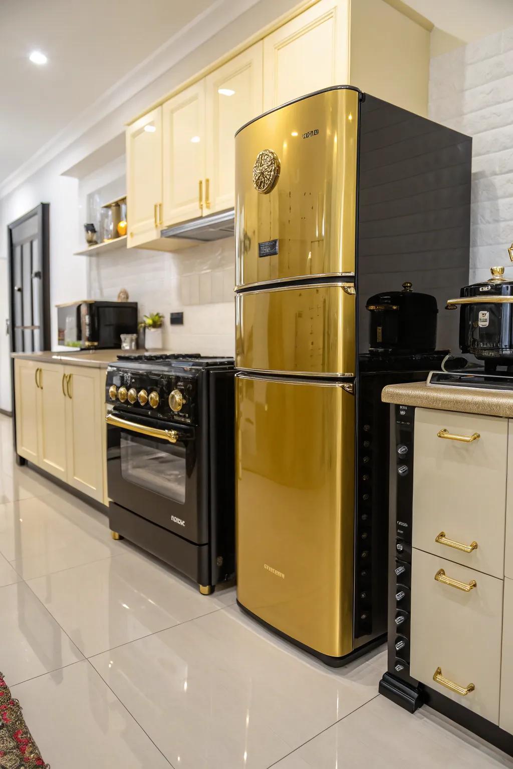 Gilded and dark appliances incorporate luxury and functionality.