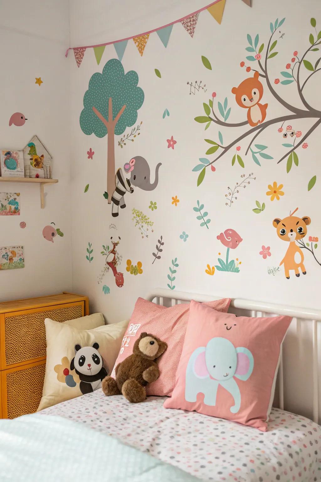 Adorable animal stickers bringing joy to a child's room.