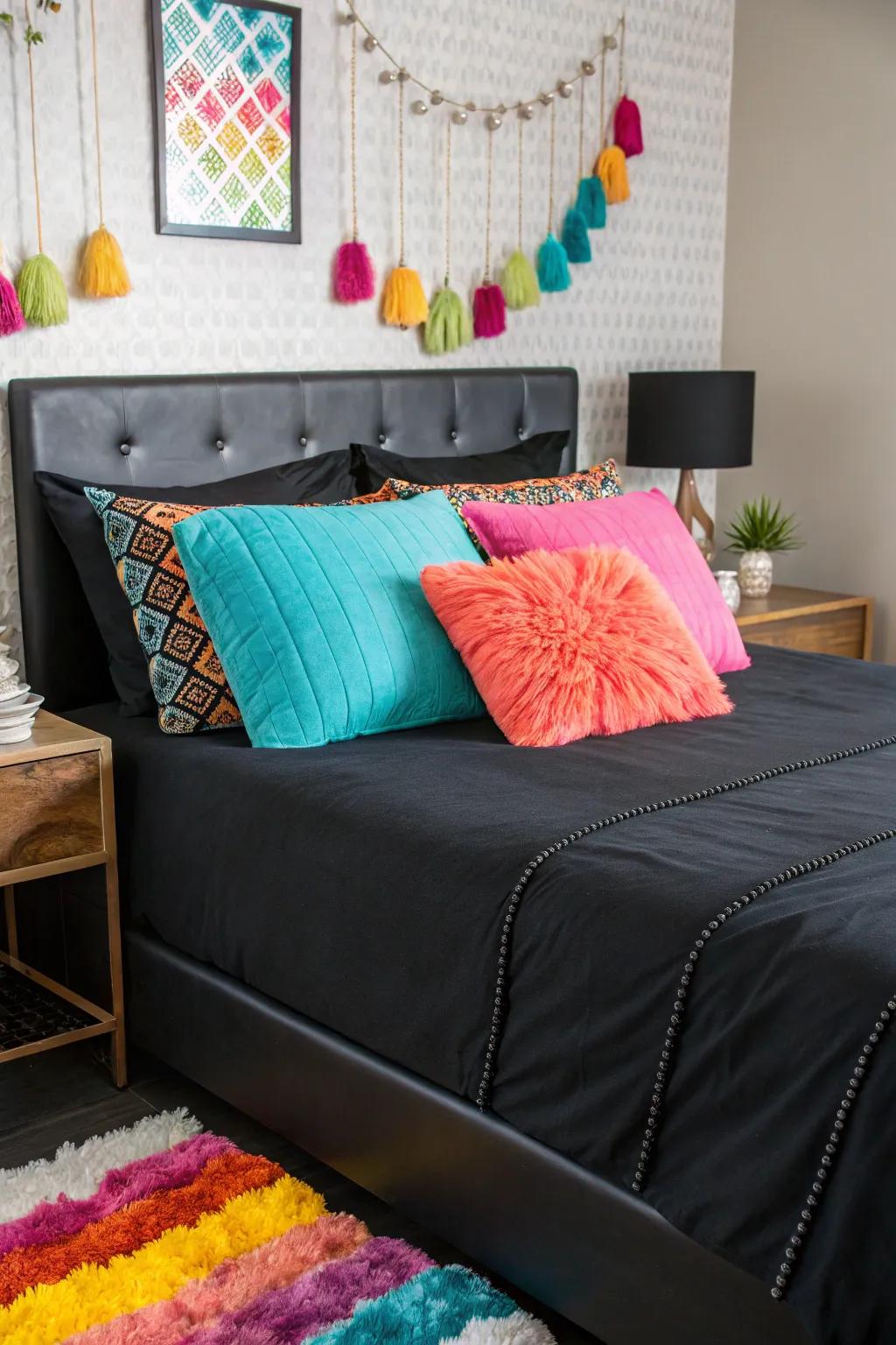 Brightening black bedding using color bursts.