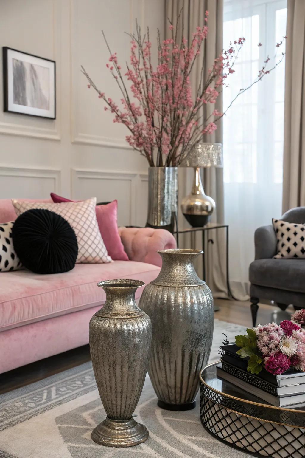 Metallic touches add sparkle and enhance room light.