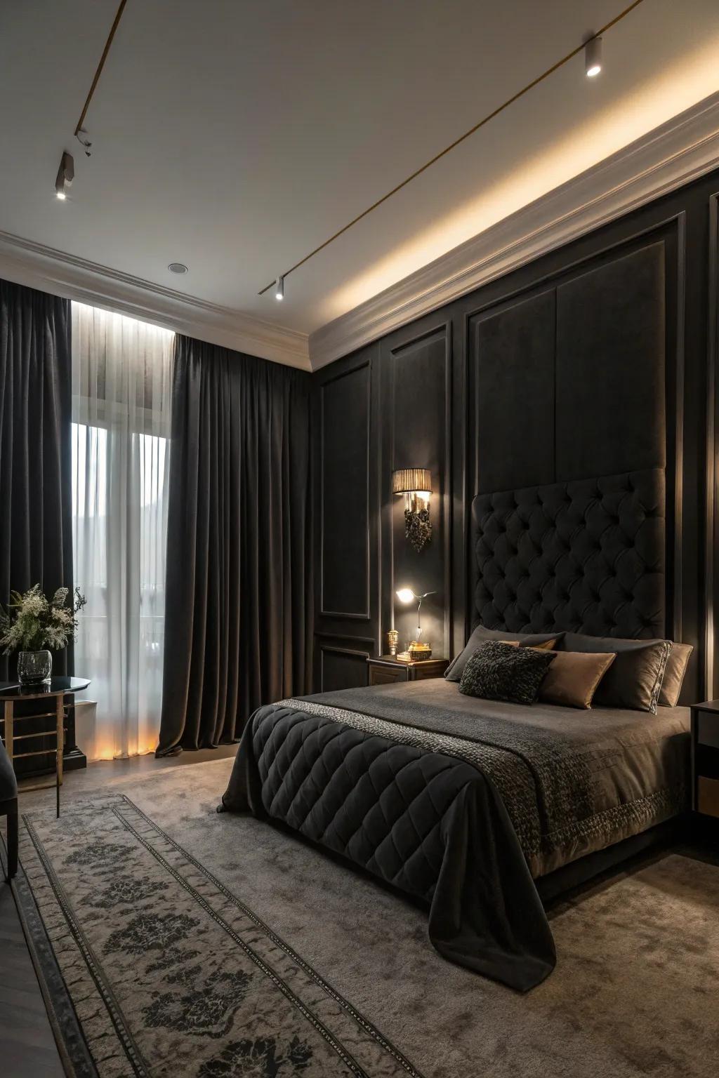 Darkening shades ensure privacy and sustain a cozy feel.