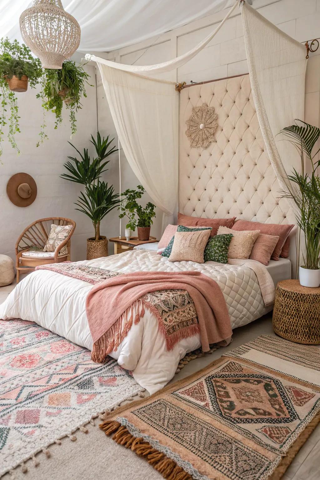 Upholstered walls contribute an unexpected tier of comfort.