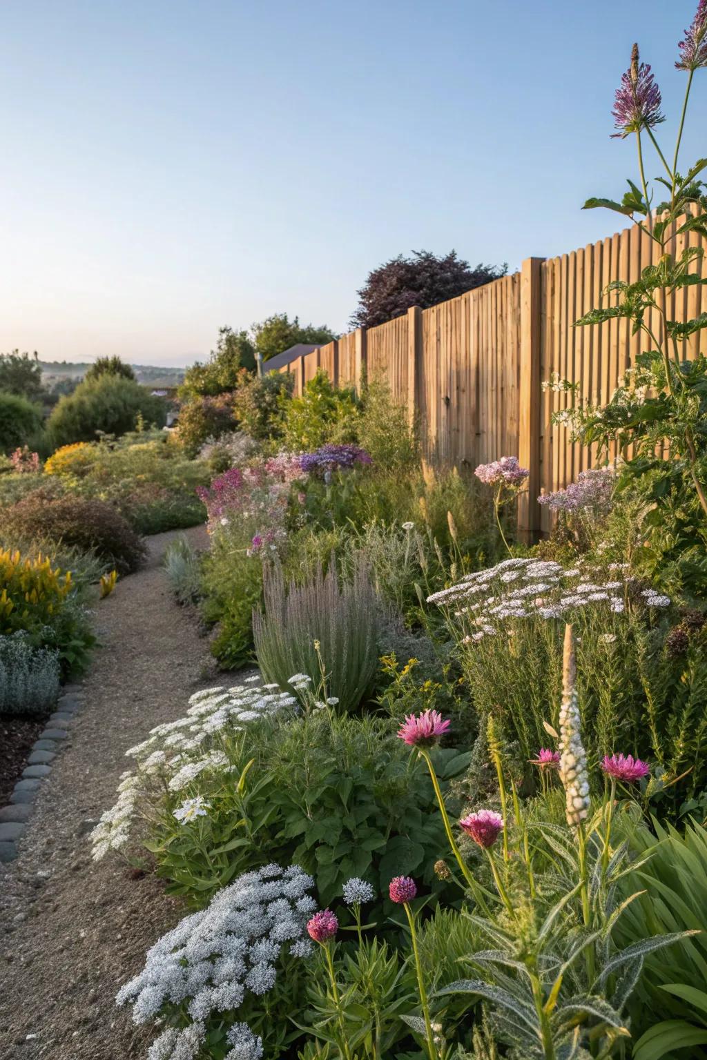 Low-maintenance garden border showcasing regional flora.