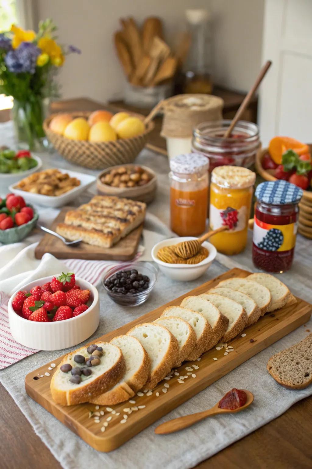 A DIY toast bar encourages guests to explore flavors.