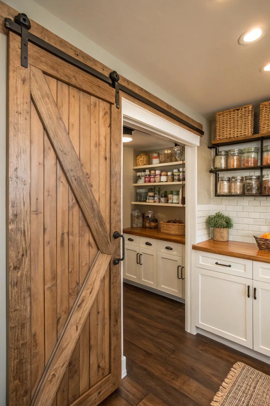 A barn door adds a unique touch to your kitchen.