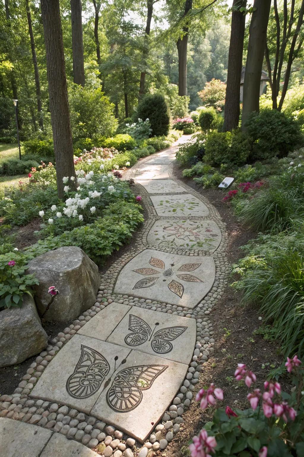 Natural components craft artistic butterfly motifs in the garden.