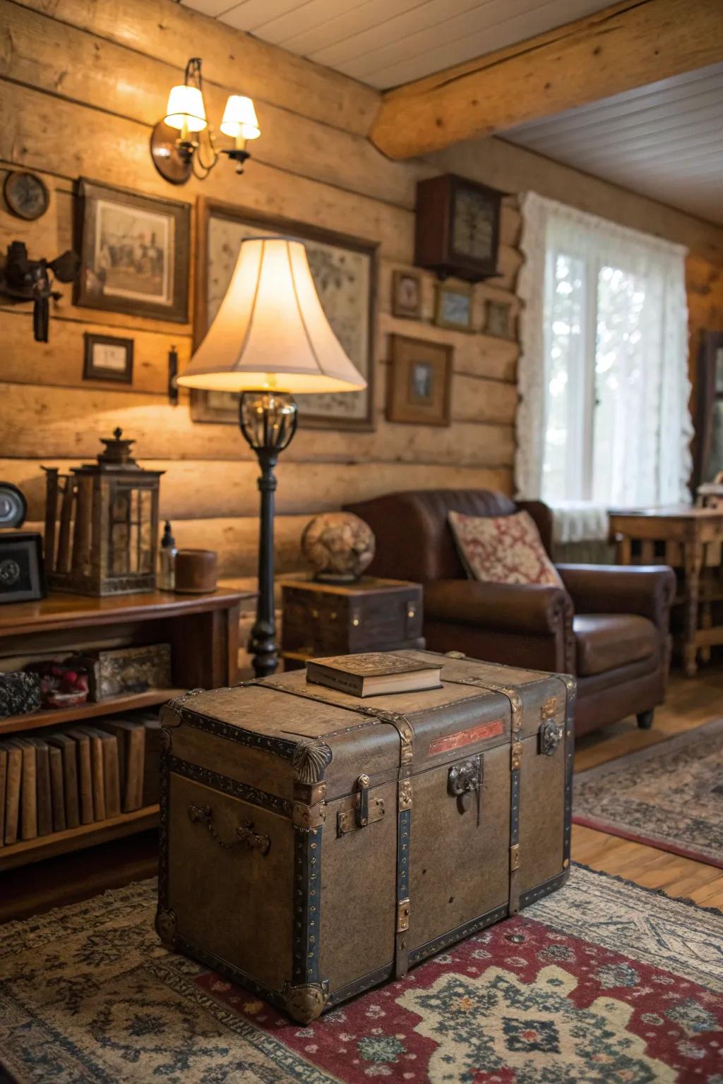 Old decor items add character and a nostalgic vibe to this cabin space.