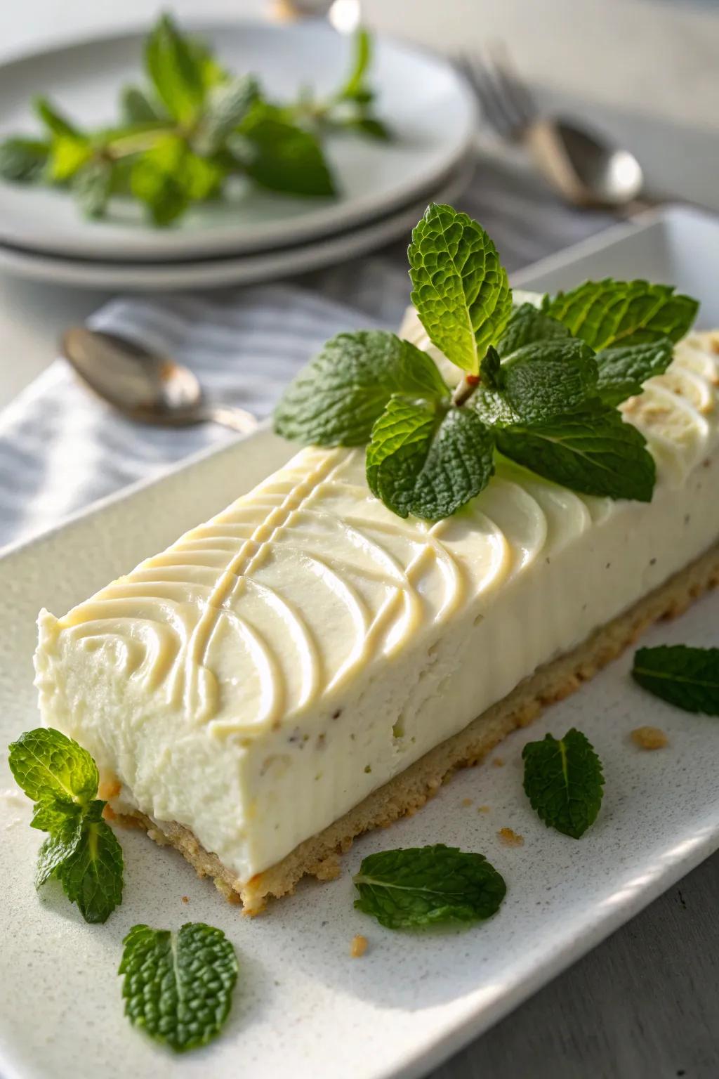 Mint sprigs provide a refreshing burst of color and flavor.