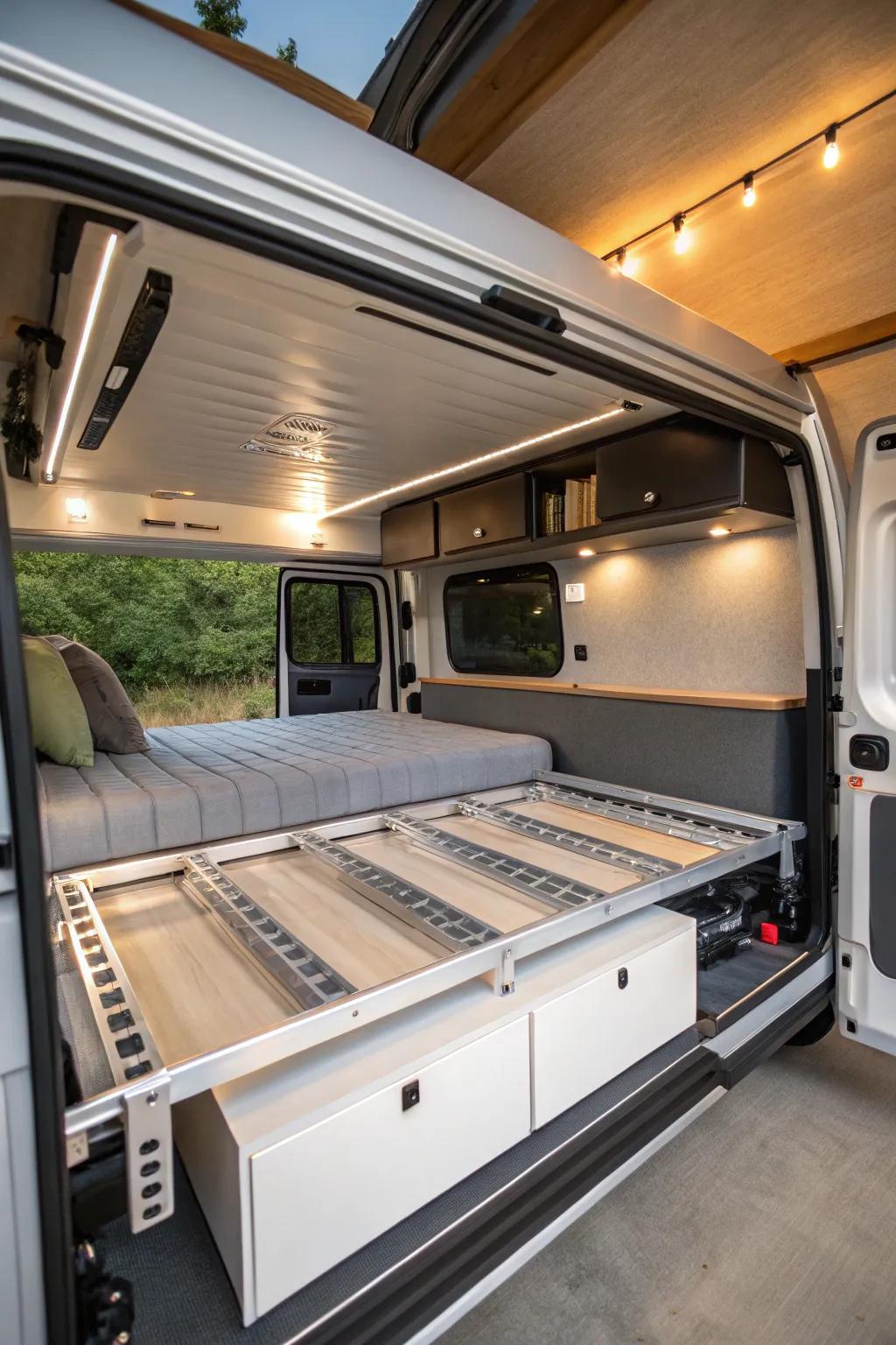 80/20 aluminum frames offer strength and adaptability for camper beds.