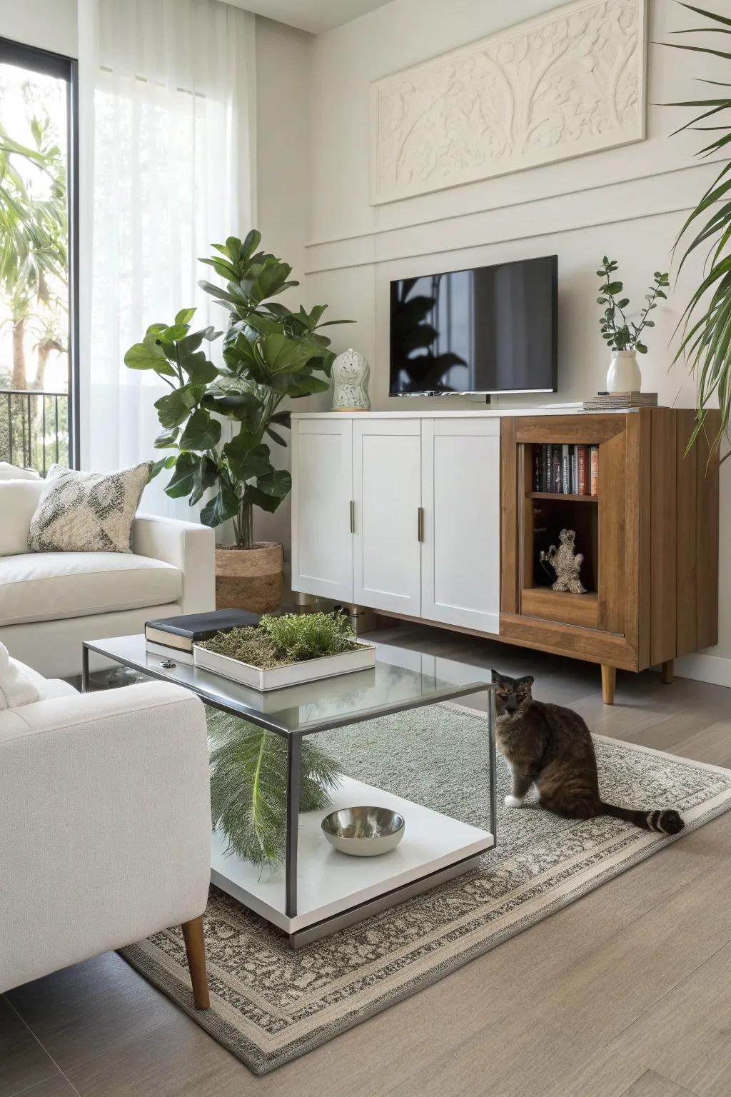 Elegant solutions for concealing litter boxes.