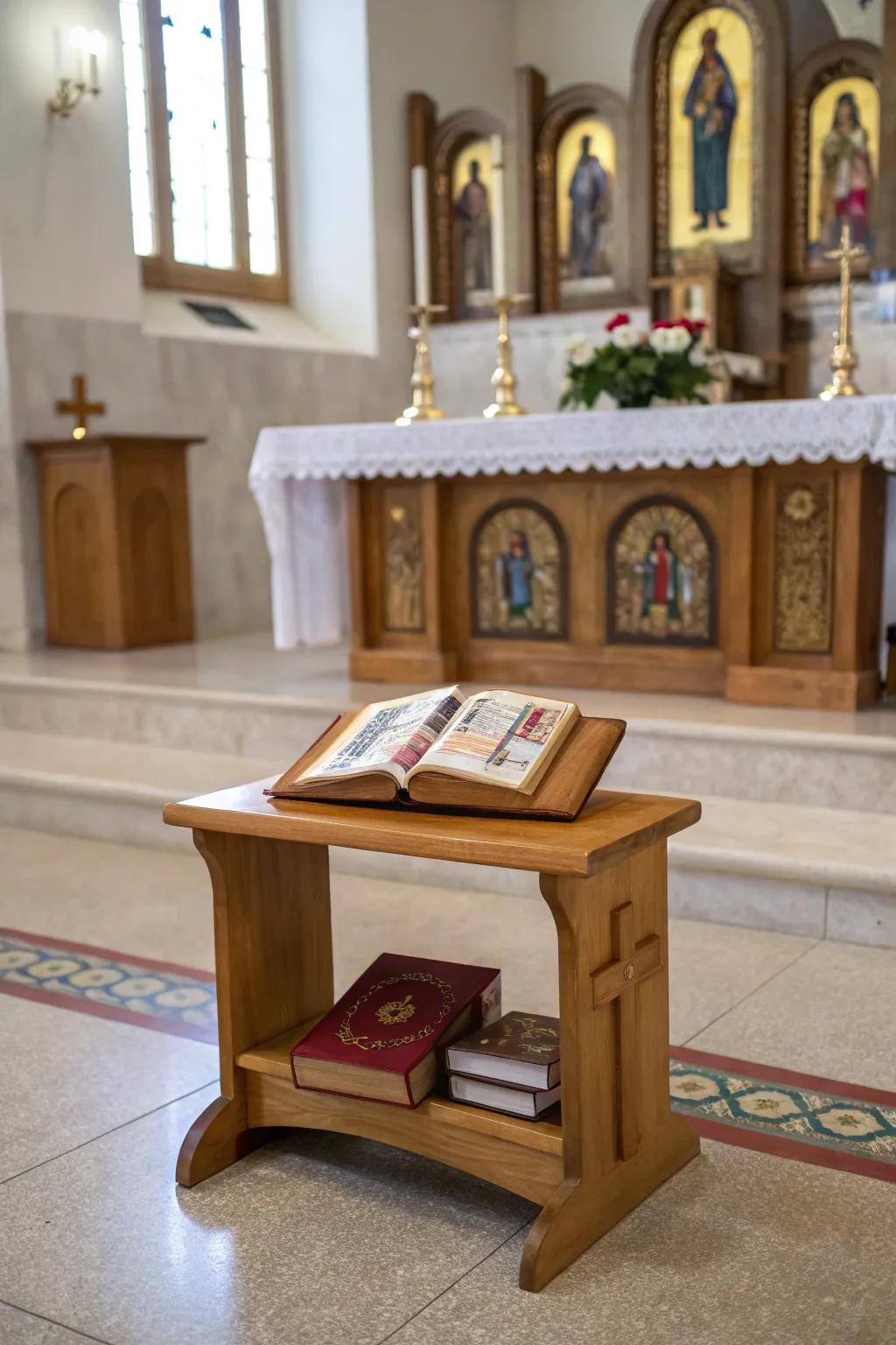 A kneeling bench delivers comfort and focus throughout moments dedicated to prayer.