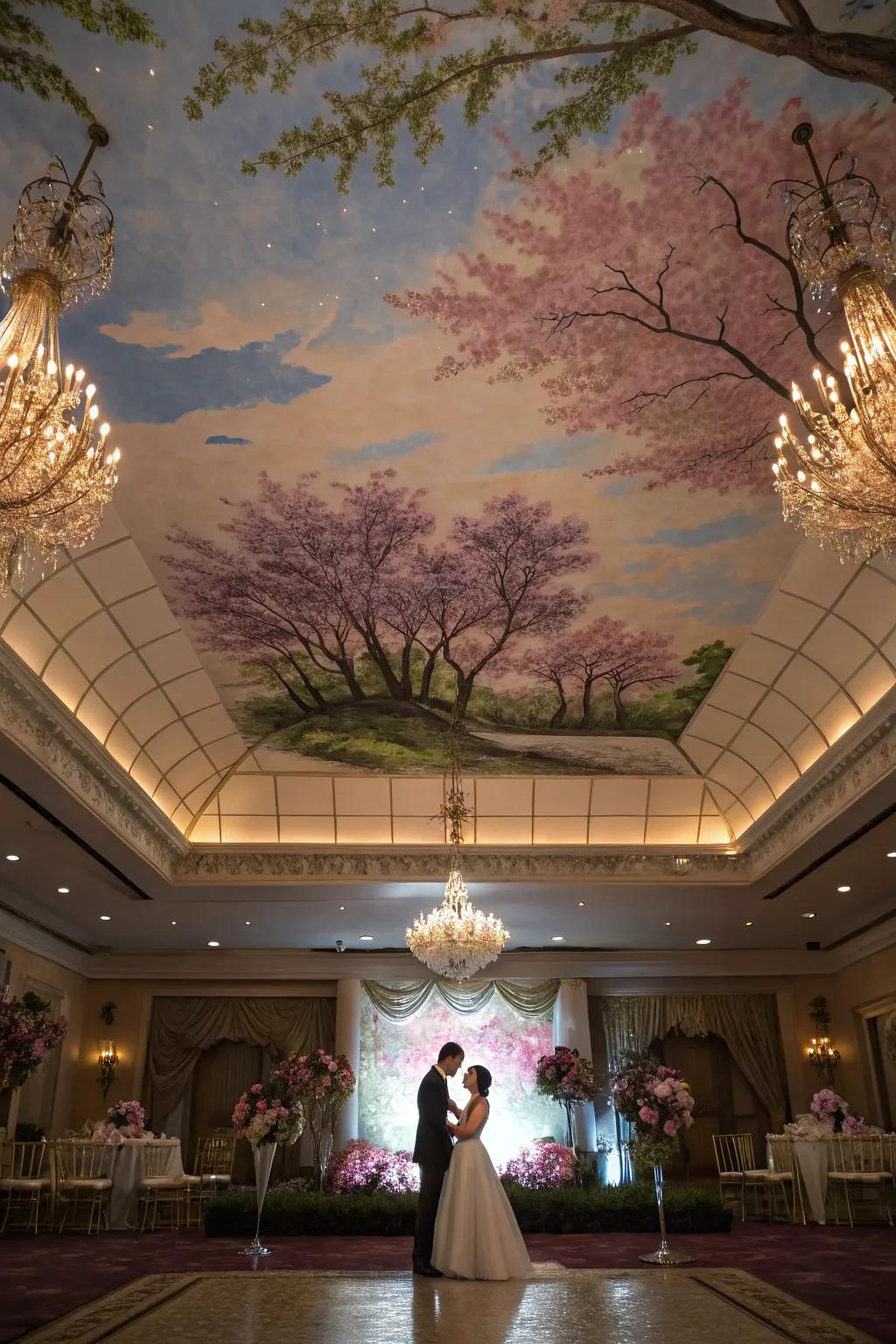 Ceiling frescoes engender a distinctive atmosphere.