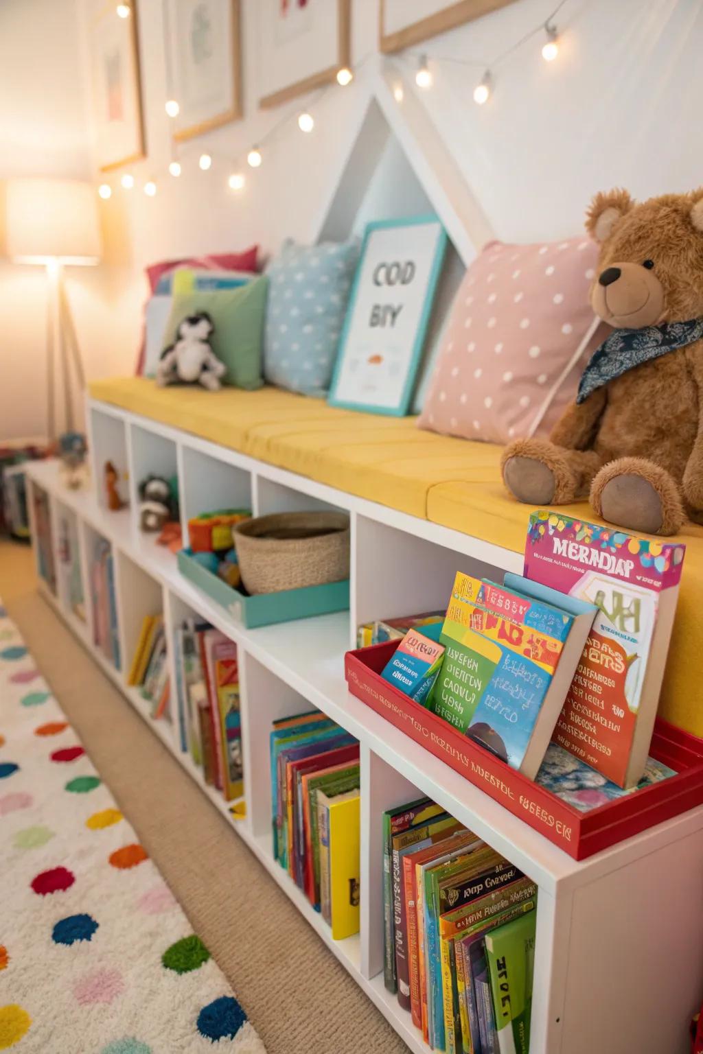 Book ledges amalgamate storage and aesthetic enhancement.