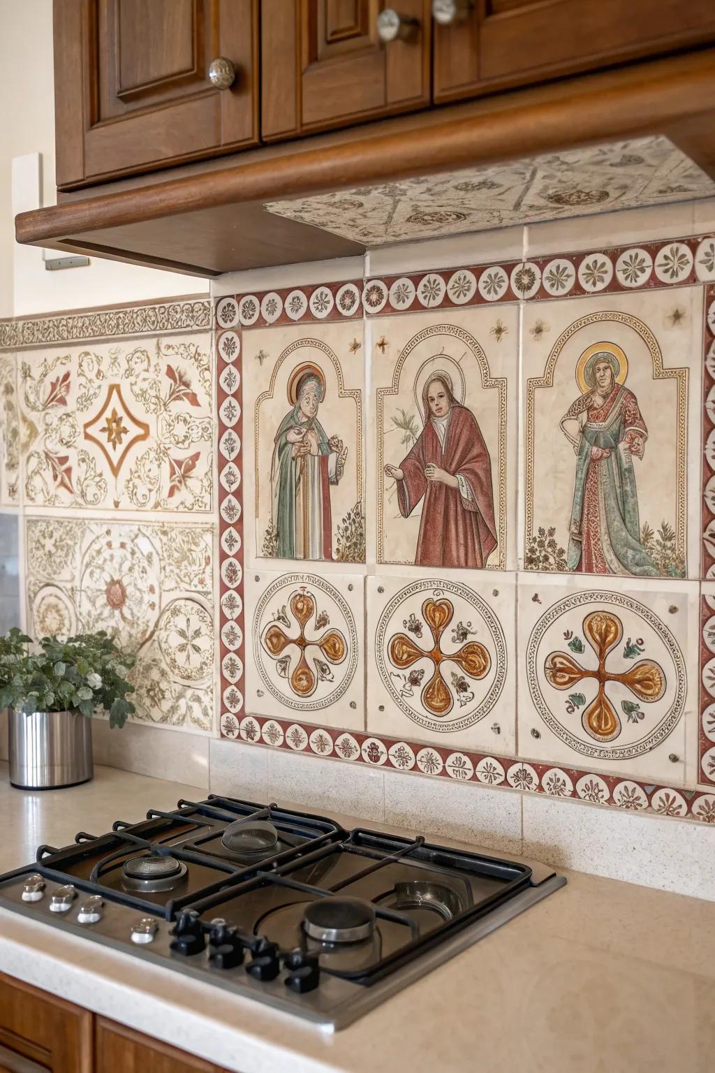 Ceramic tiles enhanced with religious aspects add a unique spiritual feel to your dwelling.