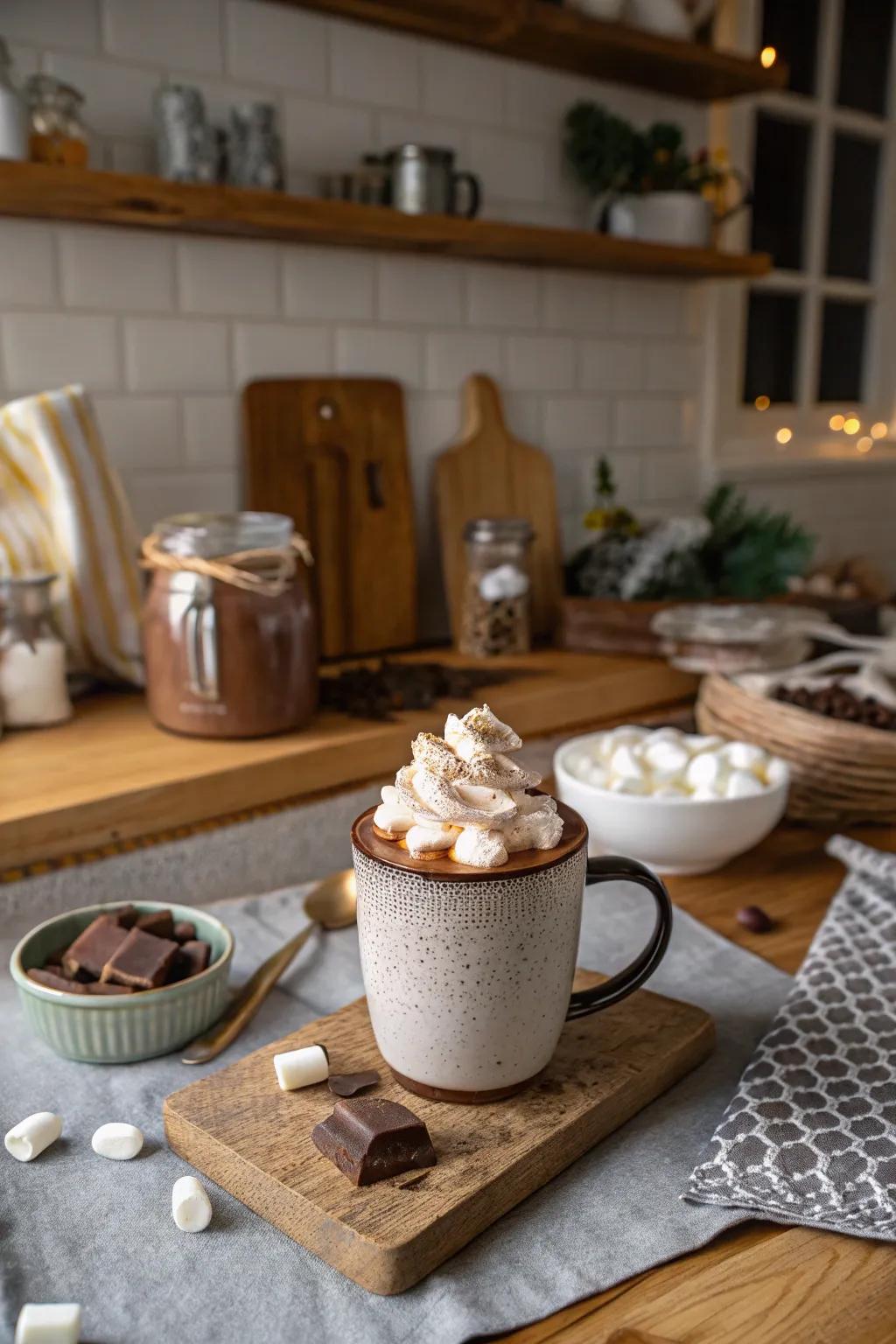 An intimate cocoa station to warm up the festivities.
