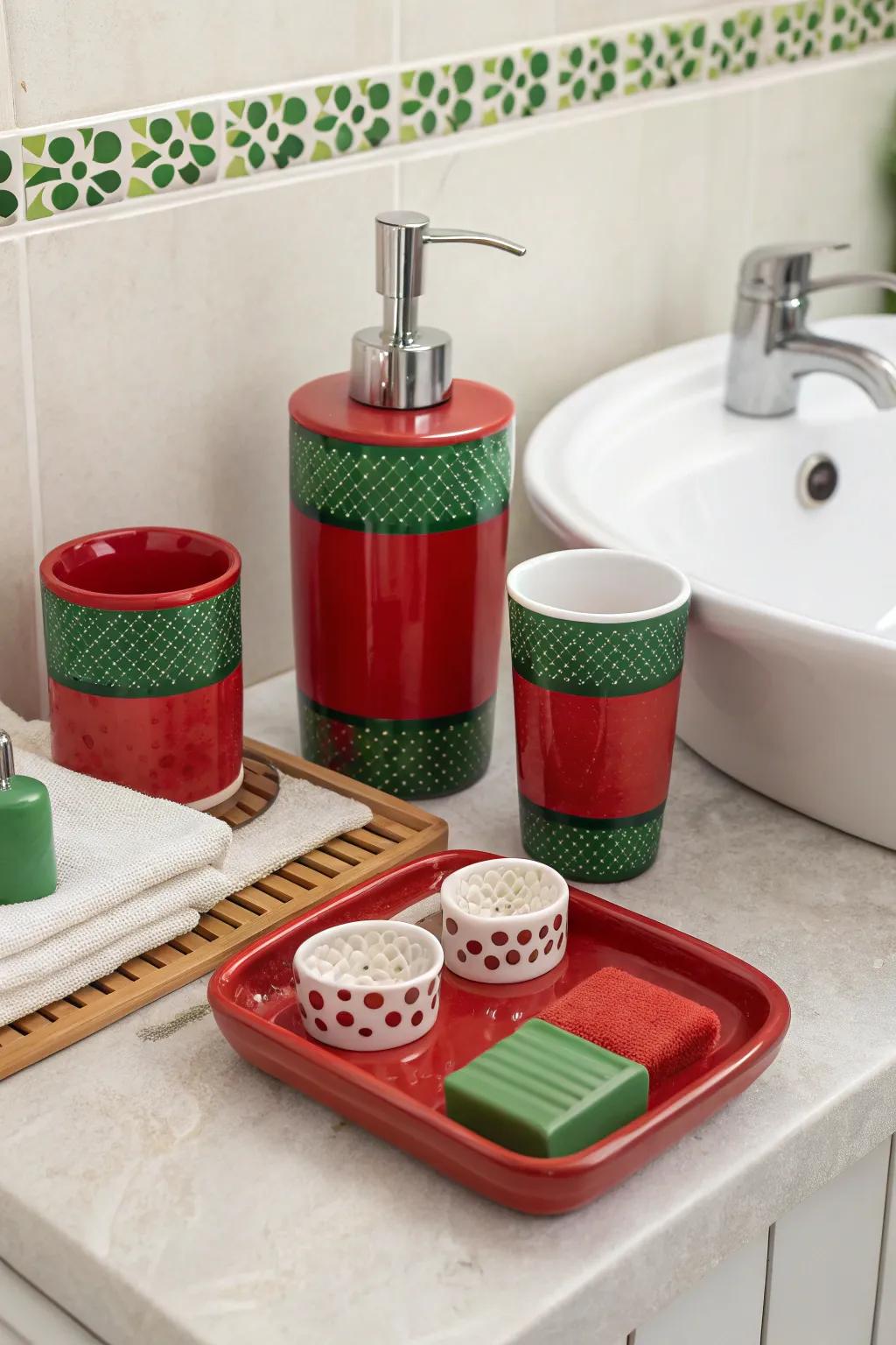 Subtle red and verdant accents heighten the Christmas theme.
