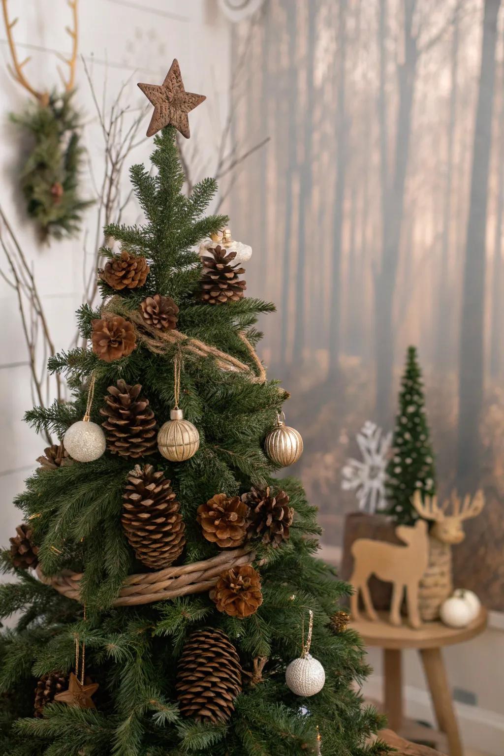 Pinecones instill an organic, terrestrial sensation into the tree.