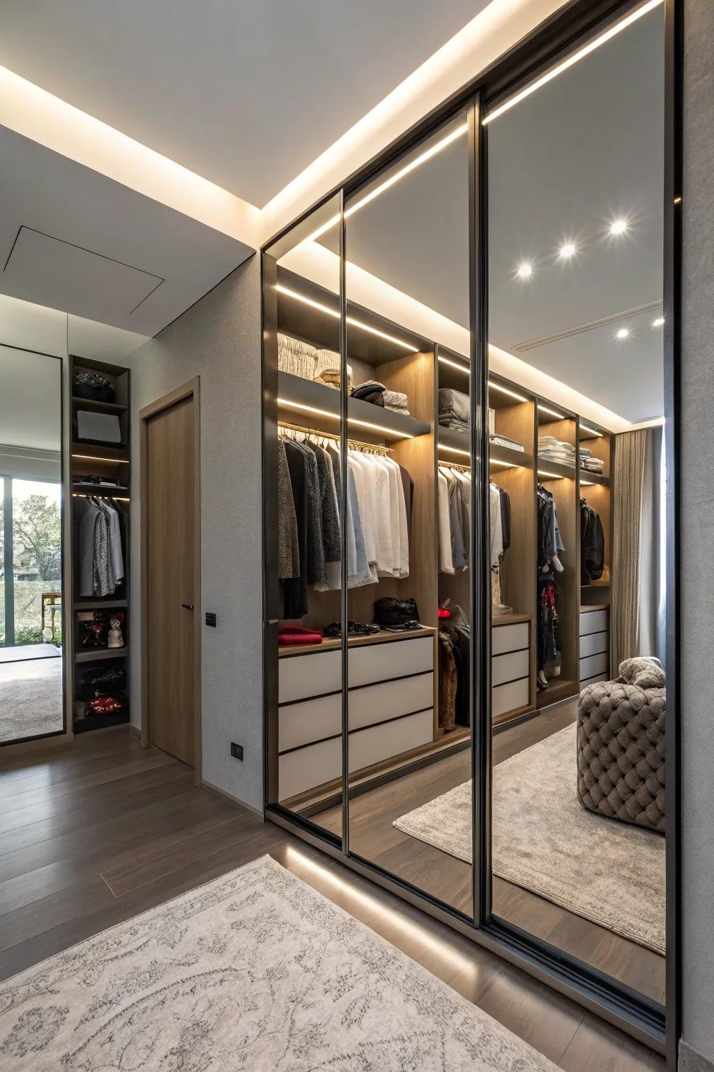 Reflective surfaces bounce light to enhance brightness and make your closet seem more spacious.