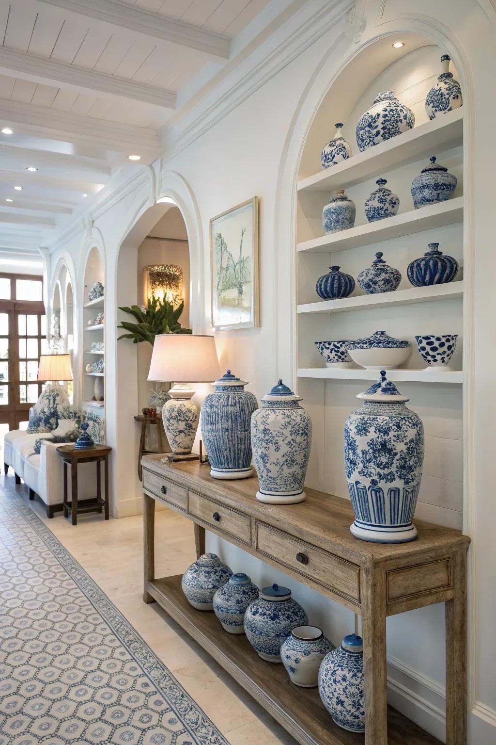 East Asian decorative arts introduce refinement to coastal decor.