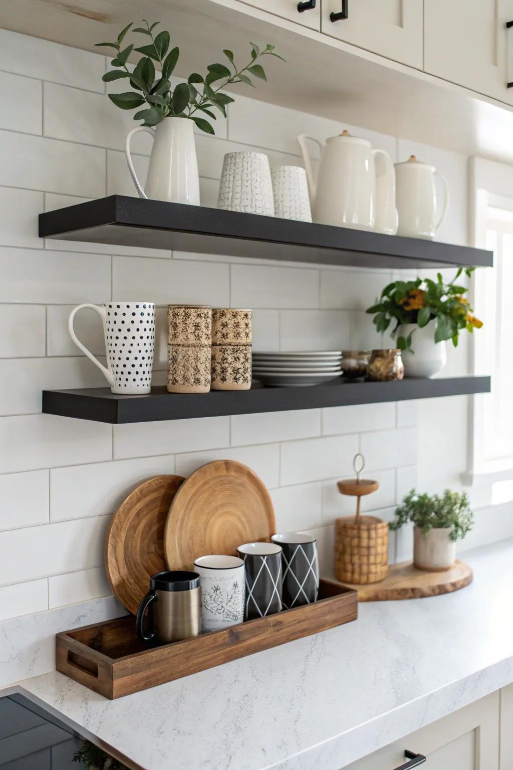 Minimalist elevated racks for a sleek visual.