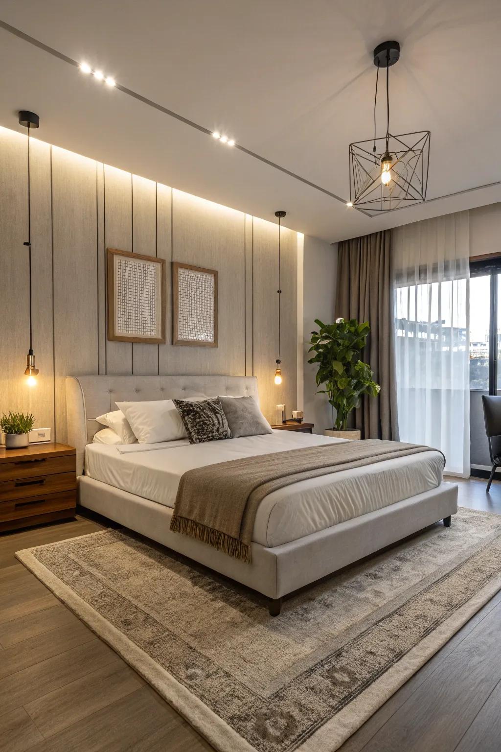 Platform-based sleeping surfaces furnish a contemporary and minimalist visual.