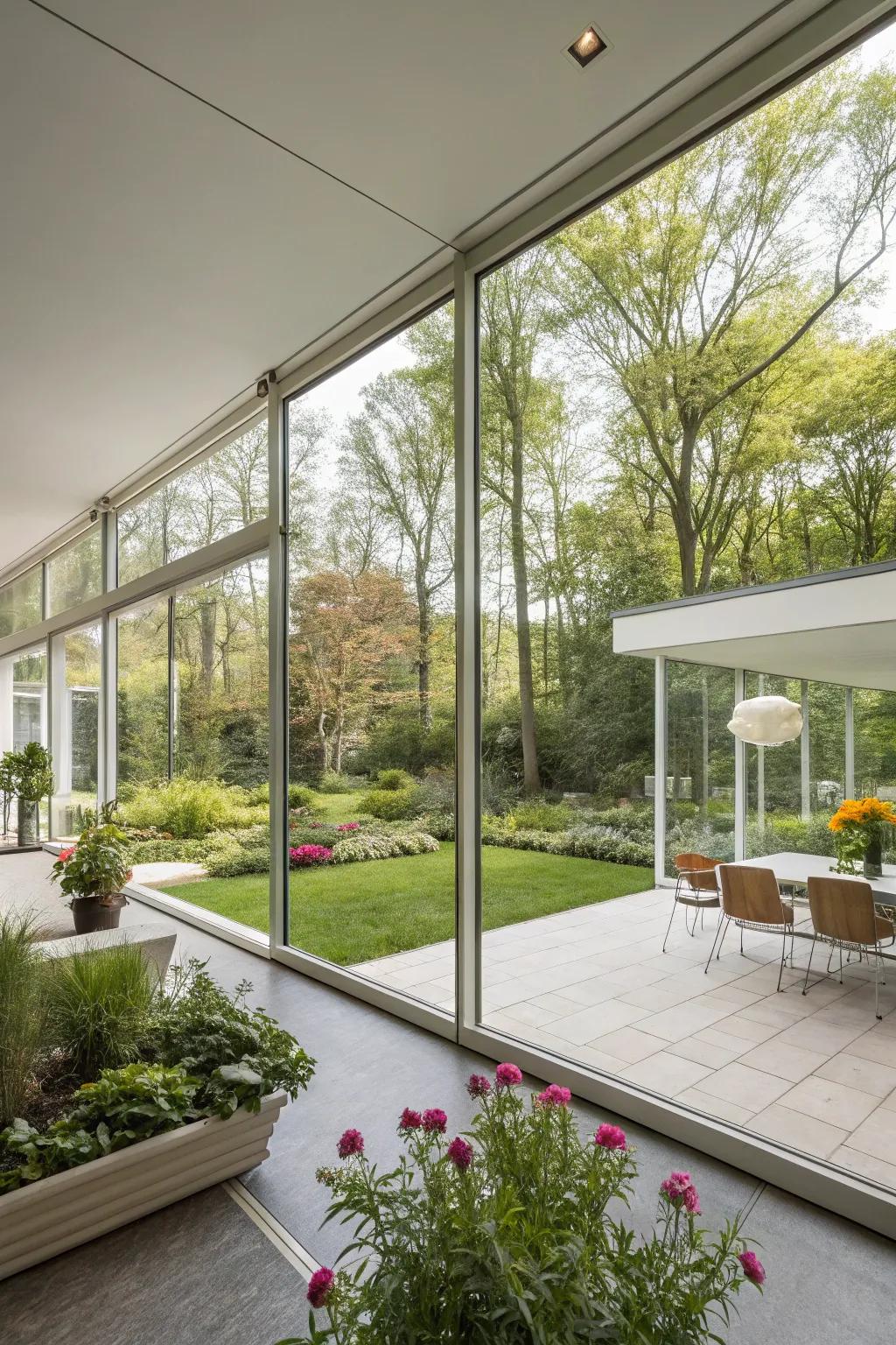 Blur the boundaries between indoors and outdoors with glass paneling.