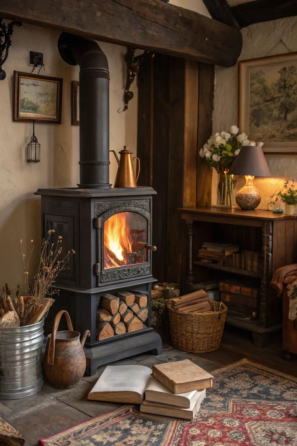 Classic decor introduces vintage charm to your heater alcove.