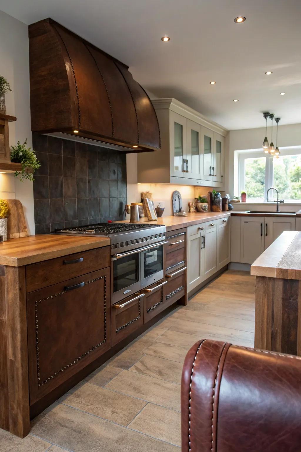 Opulent leather-covered end treatments for a distinctive and warm atmosphere.