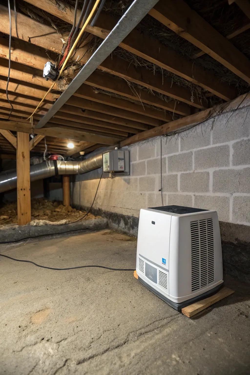 A dehumidifier ensures your underhouse area remains dry and mold-free.